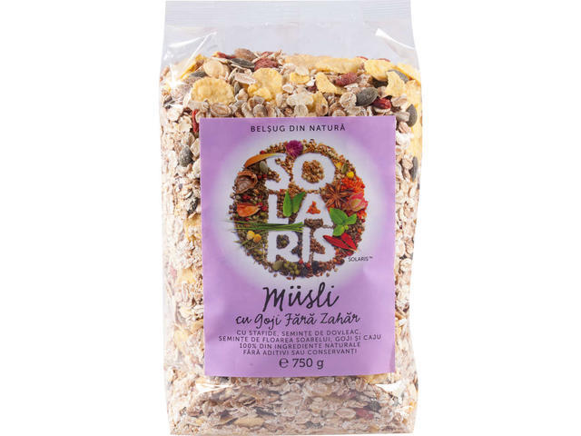 Musli cu goji fara adaos de zahar Solaris 750g