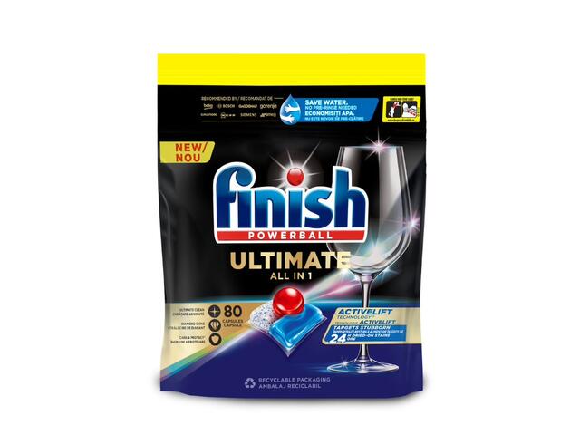 Detergent Finish Quantum Ultimate All in 1 Activelift pentru masina de spalat vase, 80 capsule