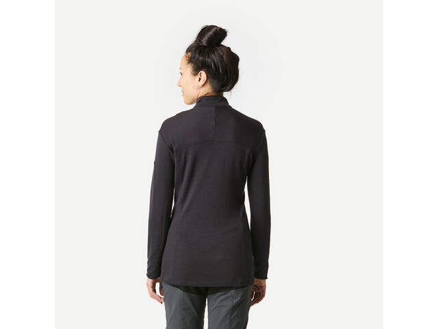 Bluză cu lână merinos, guler înalt cu fermoar Trekking MT500 Negru Damăundefined