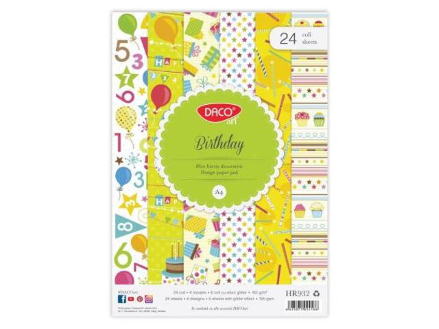 Hartie decorativa A4 Daco, Model Birthday, 20 coli/set