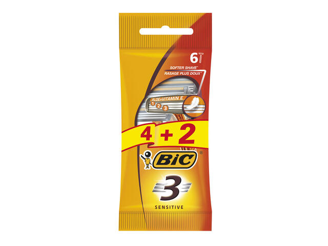 Aparat de ras dispozabil pentru barbati BIC 3 Sensitive cu 3 lame, pachet 6 bucati