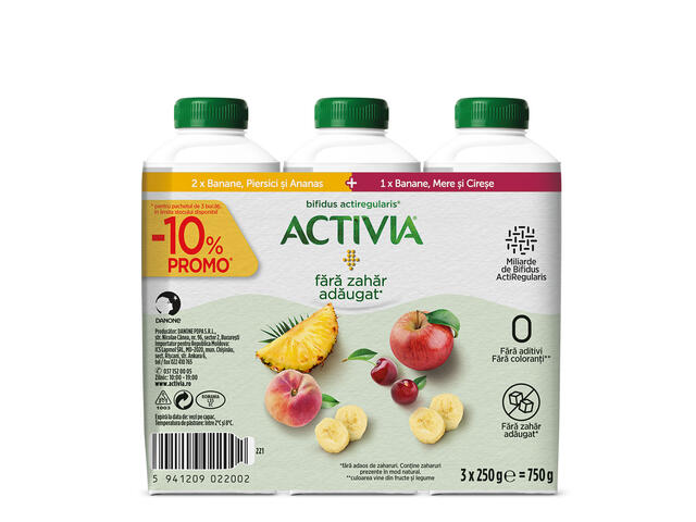 Iaurt de baut ananas cirese banane mere 3x250g-10% Activia