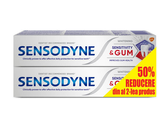 Pachet pasta de dinti Sensodyne Sensitivity & Gum Whitening 75ML, -50% din al doilea