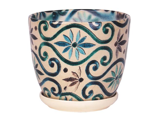 Ghiveci cu farfurie Eko Ceramica Wenus, ceramica, print, 1.9 kg, diametru 20 cm, 18.5 cm