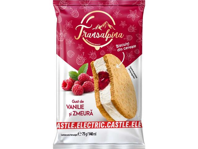 Inghetata Sandwich Transalpina Vanilie Zmeura Si Biscuiti Din Cereale 140Ml