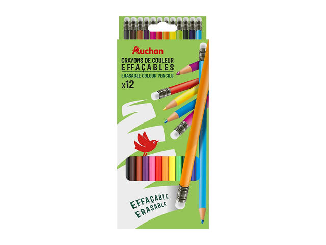 12 Creioane color cu radiera Auchan