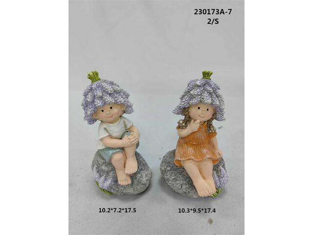 Figurina De Gradina, Copilas Pe Piatra, 10.3*9.5*17.4Cm, Poliresina
