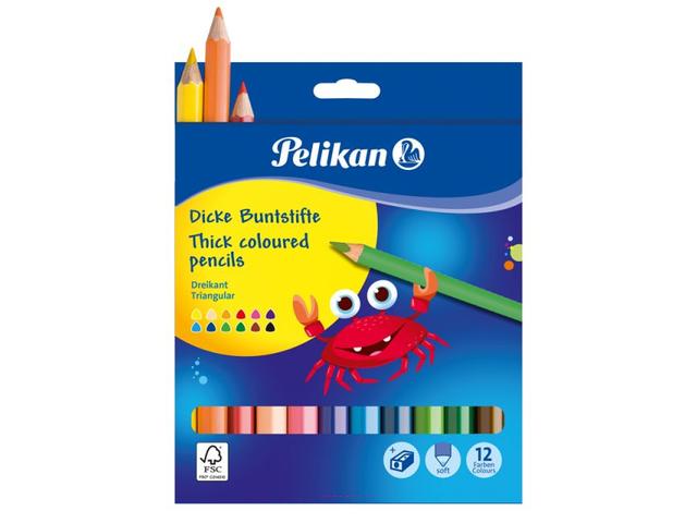 Creioane colorate, 12bucati, Pelikan Jumbo+ascutitoare