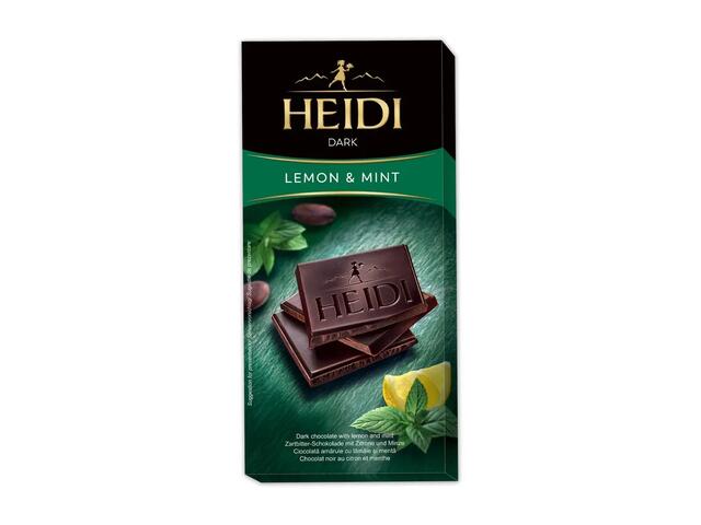 Ciocolata amaruie cu lamaie si menta Heidi, 80 g