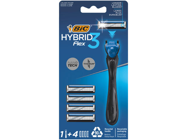 Aparat de ras Bic Flex 3 Hybrid, 1 maner + 4 rezerve