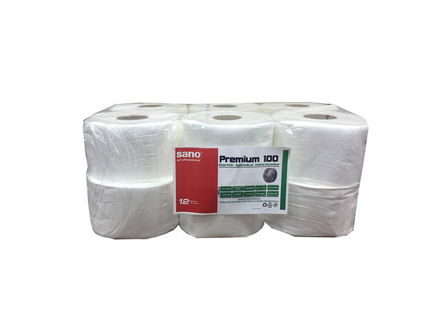 Hartie igienica Sano Jumbo, 100% celuloza, laminata, alb, 2 straturi, 340g/100m, 12 role