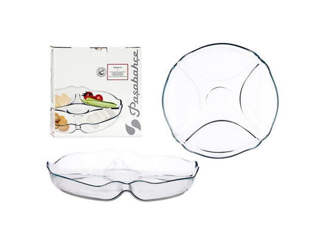 Platou de servire compartimentat Basic Pasabahce, sticla, 25.2 cm, Transparent