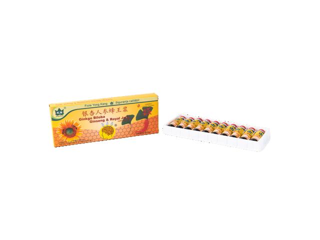 Fiole Yong Kang Ginkgo Biloba, Ginseng si Royal Jelly, 10 fiole buvabile x 10 ml