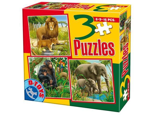 Set 3 puzzle animale D-Toys, 6/9/16 piese