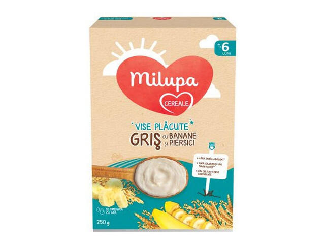 Cereale Milupa Gris cu Banana si Piersica, +8 luni, 250 g