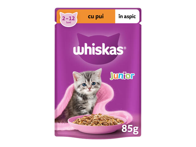 Whiskas Junior hrana umeda pentru pisici junioare, cu pui in aspic 85g