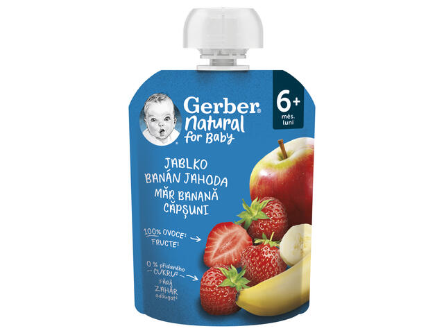 Gerber Natural Mar, Banana Si Capsuni, Piure Bebelusi, De La 6 Luni, 90G (Pachet De 7)