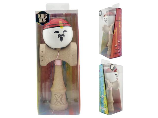 Jucarie de indemanare din lemn, Kendama X, Flippy, Rege, Super Sticky Legendary, Big Cups V2, 18 cm, Maro