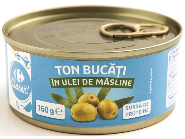 Ton dungat bucati in ulei de masline 160g Carrefour Classic