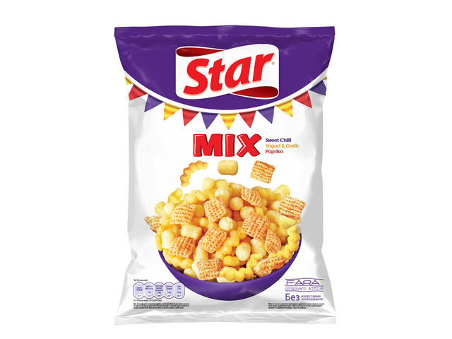 Snacks Star mix mov cu aroma de ardei, paprika, iaurt si usturoi, 90 g