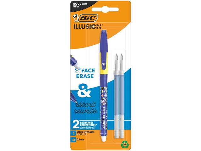 Set roller cu gel termosensibil si 2 rezerve BIC Illusion, 0.7 mm, Albastru