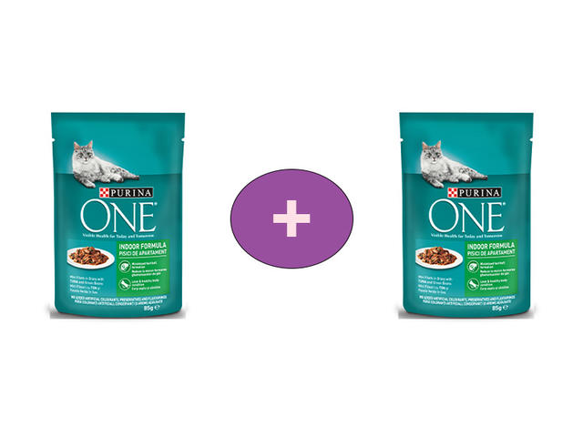 Purina One Indoor cu ton si fasole verde, 85g, al 2 lea la -30%