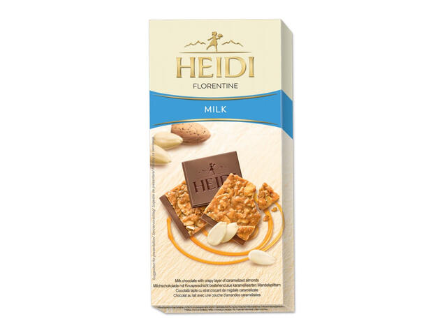 Ciocolata cu lapte cu strat crocant de migdale caramelizate Heidi Florentine, 100 g