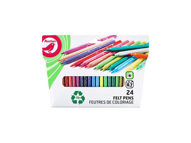 Set 24 markere colorate cu varf mediu Auchan din plastic reciclat