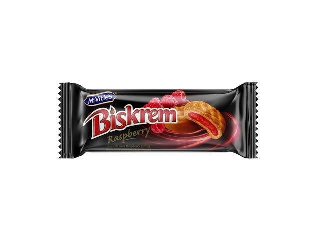 Biskrem biscuiti cu 30% umplutura de zmeura 80g.