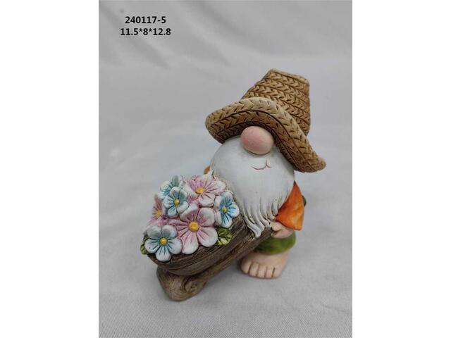 Figurina De Gradina,  Gnom Cu Roaba,  13*7.5*14Cm,  Poliresina