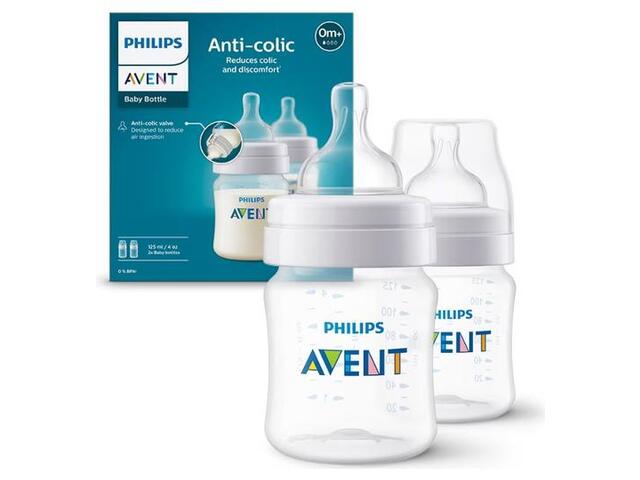 Set 2 biberoane anti-colici Philips Avent SCY100/02, 125 ml, +0 luni, 2 buc, Fara BPA (Alb/Transparent)