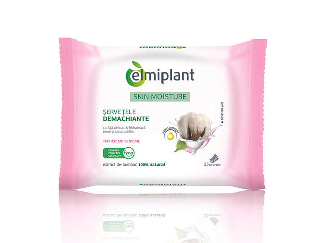 Servetele demachiante Elmiplant Skin Moisture ten uscat si sensibil, 25 bucati