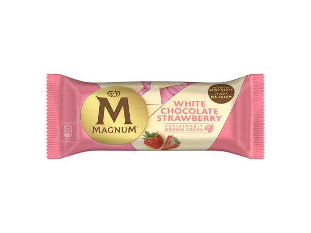 Inghetata pe bat cu ciocolata alba si capsuni Magnum, 100 ml