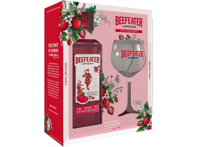 Pachet gin Beefeater London Pink, 0.7 l + pahar