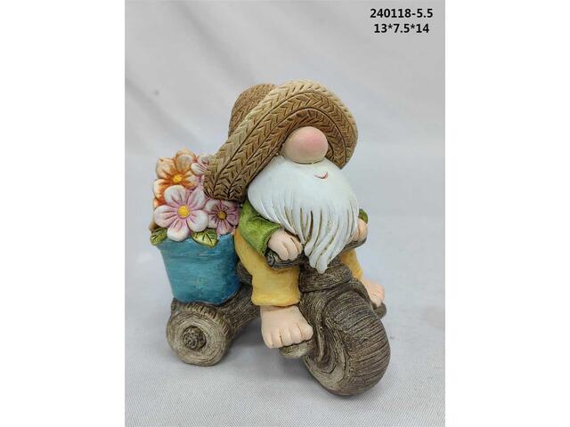 Figurina De Gradina,  Gnom Cu Tricicleta,  13*7.5*14Cm,  Poliresina