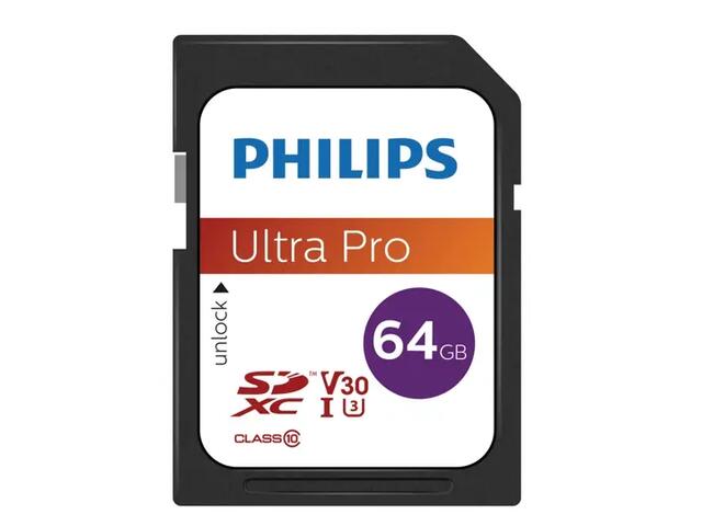 Card de memorie Philips FM64SD65B/00, 64GB, SDXC, Clasa 10, UHS-I U3, V30 A1