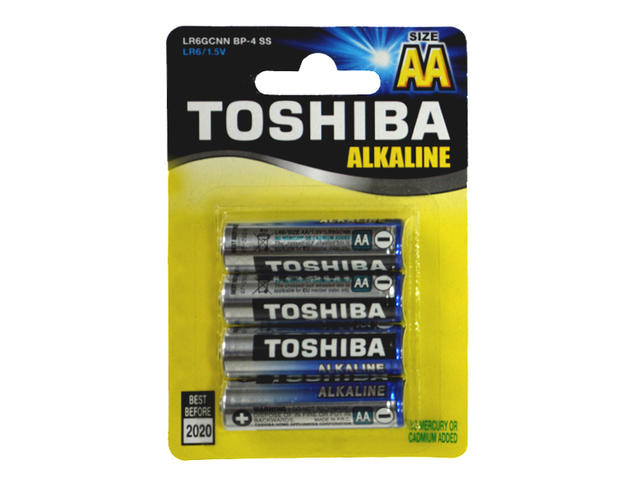 Set 4 baterii alcaline Toshiba, R6, Blu Line, AA