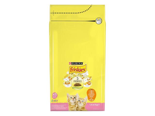 Friskies Junior, hrana uscata pentru pisici  cu pui, lapte si legume, 1.5 kg