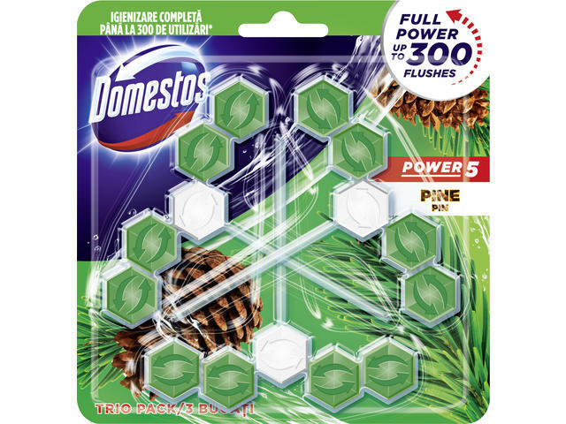 Odorizant Vas Toaleta Domestos Power 5 Pine, 3X55G