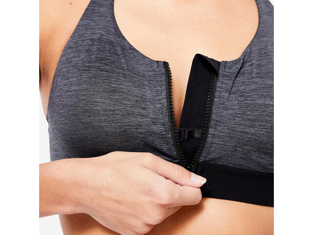 Bustieră cu fermoar și bureți Fitness cardio susținere mare Negru-Gri Damă - L