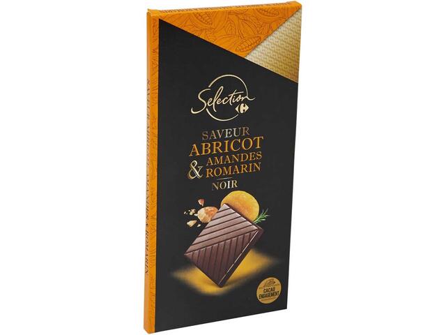 Carrefour Selection Baton cu ciocolata neagra, caise, migdale si rozmarin, 100g