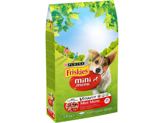 Hrana uscata caine Purina Friskies Mini Menu cu vita, 1.5Kg