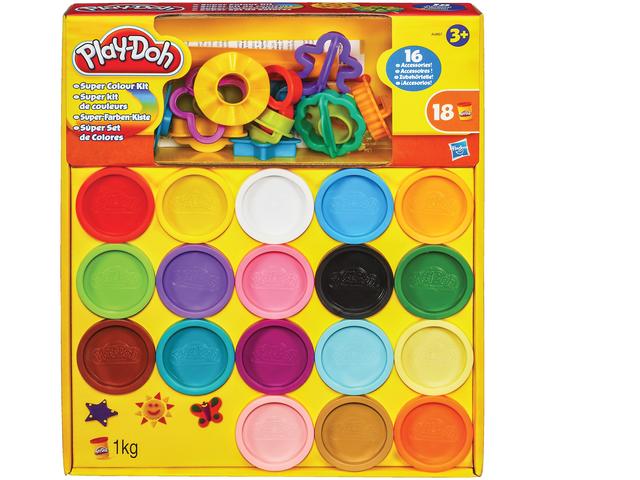 Kit plastilina cu 18 cutii si 16 accesorii PLAY-DOH Super Culori, Multicolor