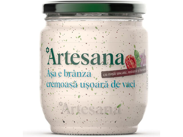 Branza de vaci cu rosii uscate, usturoi si busuioc Artesana, 320 g