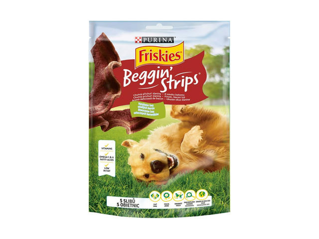 Recompense pentru caini Friskies Beggin Strips cu bacon, 120g