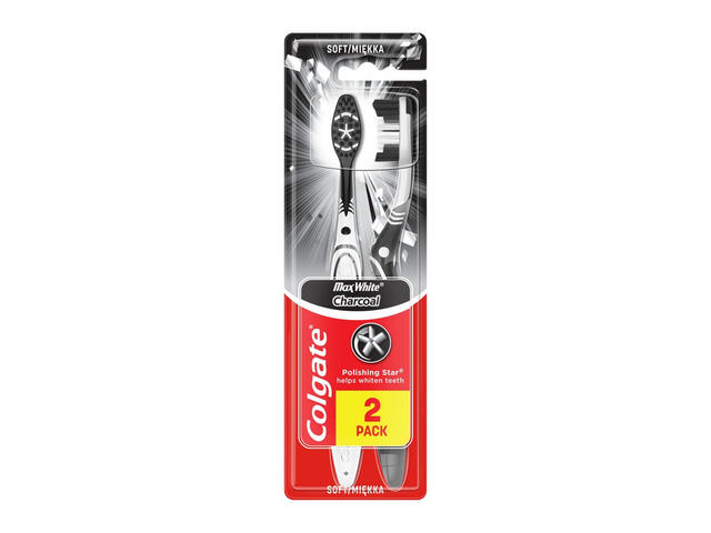 Periuta de dinti cu peri de duritate medie  Max White Charcoal Medium Colgate, 2 bucati