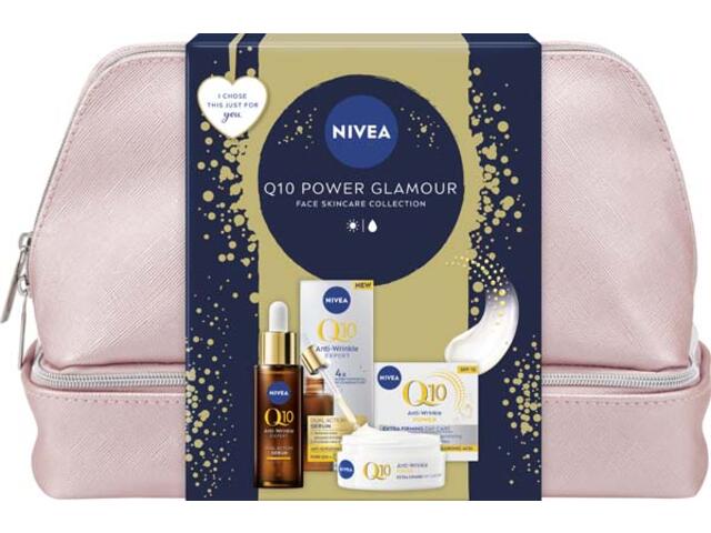 Set cadou Nivea Q10: Crema anti-rid de zi SPF 15, 50ml + Serum dual-action anti-age si anti-glycation, 30ml