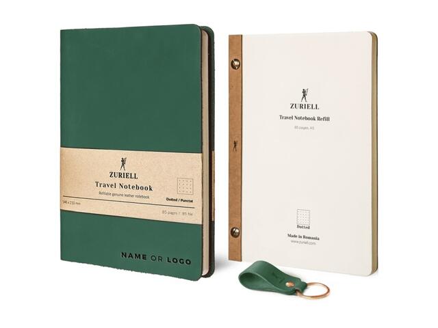 Set Pocket Starter Verde, Agenda A6 punctat, din piele cu rezerva si breloc