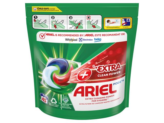 Detergent De Rufe Capsule Ariel All-In-One Pods +Extra Clean Power, 45 spalari