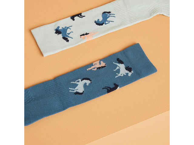 Set 2 perechi Șosete Echitație SKS 500 Imprimeu verde lișiță Copii - 35/38